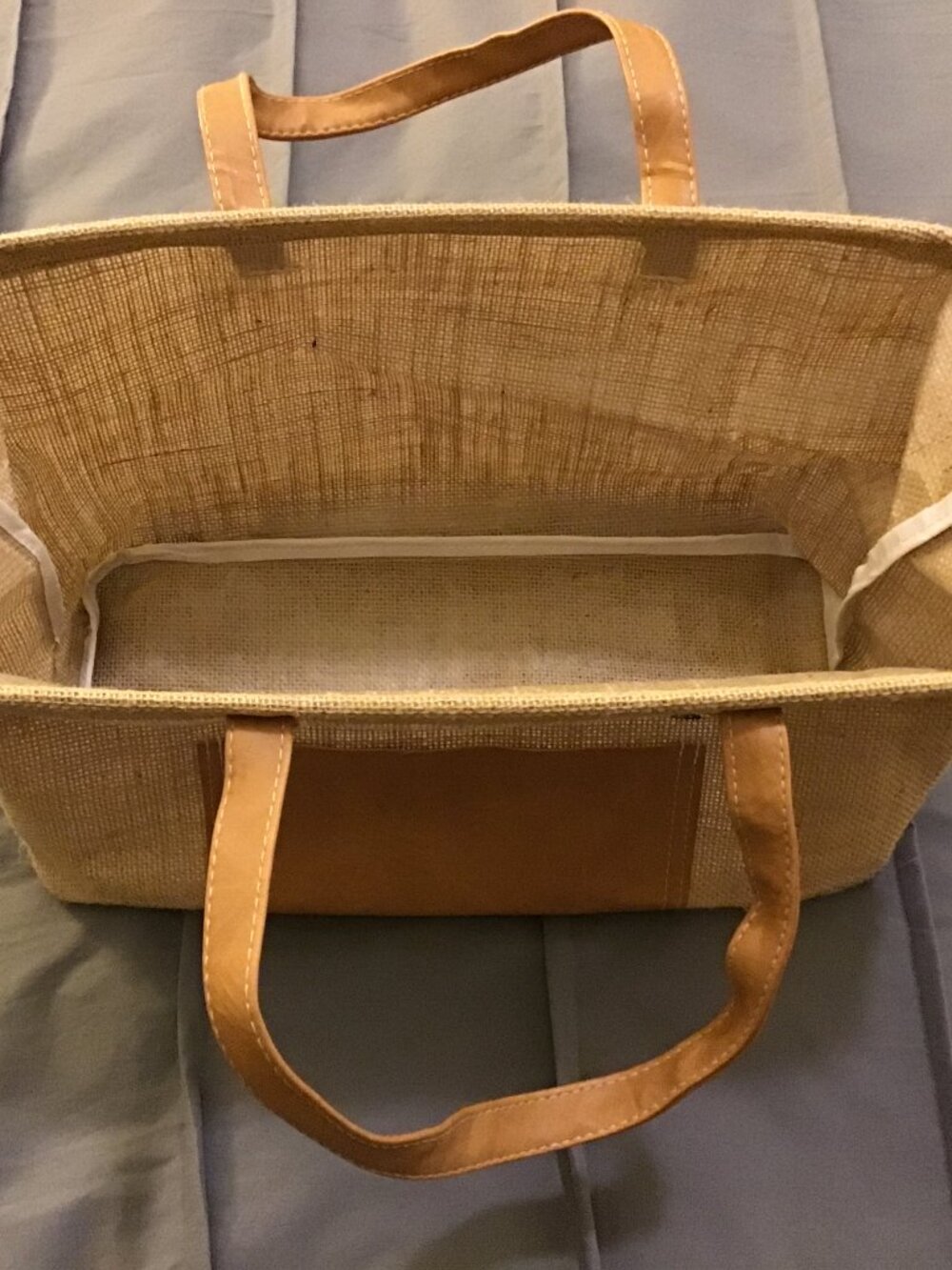 Farmer’s Market” Canvas Tote Bag – Burlap Style w/ Faux Leather Pocket